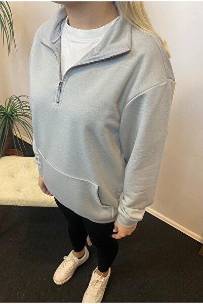 Superlife Γυναικείο φούτερ με μισό φερμουάρ με 3 κλωστές και τσέπη καγκουρό spr24swk22