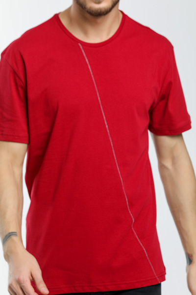 Superlife Men's Crew Neck Slim Fit Front Stitching Garni T-Shirt Spr21y01