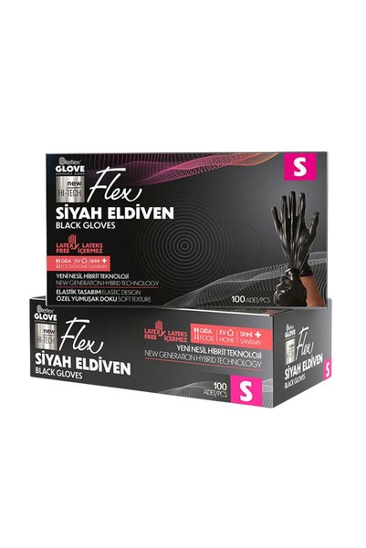Medicalx Flex Yeni Nesil Hibrit Siyah Eldiven 100'lü Small