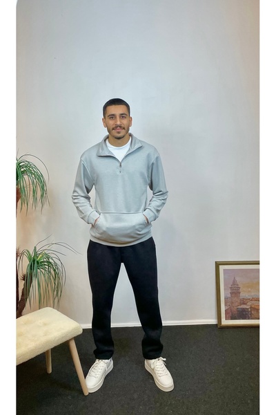 Superlife Ανδρικό φούτερ με μισό φερμουάρ με 3 κλωστές και τσέπη καγκουρό spr24sw22