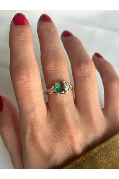 ringbox Gold Square Stone Turquoise Ring