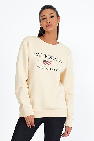 Superlife Süperlife Women's Crew Neck Comfortable Fit Fleece Lined 3 Thread American Printed Sweatshirt Spr24Swk26