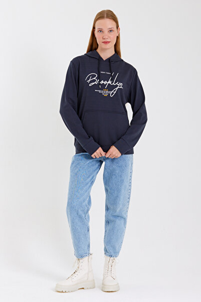 Superlife Süperlife Women's Hooded Regular Fit Handwritten Brooklyn Printed Thin Sweatshirt Spr23Swk361