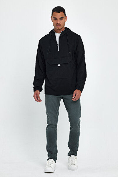 Superlife Ανδρικό φούτερ με κουκούλα κανονική εφαρμογή με μισό φερμουάρ και τσέπες Cargo SPR22SW171