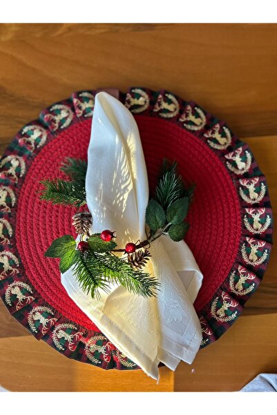 Patiska Tasarım New Year, New Year's Concept, Golden Gilt Deer Ribbon Detailed 6-Piece Jute Plates American Service