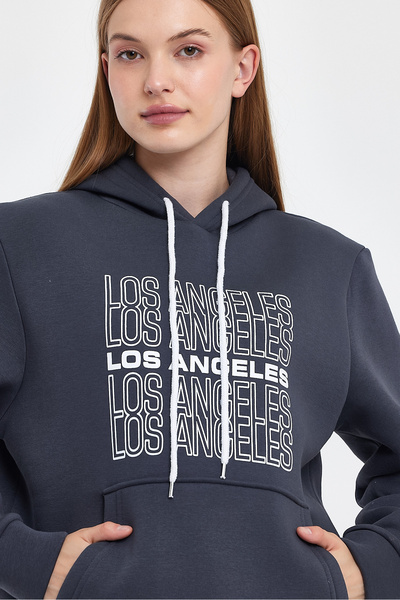 Superlife Women's Hooded Comfortable Fit Fleece Inside 3 Thread Los Angeles Printed Sweatshirt Spr24Swk10