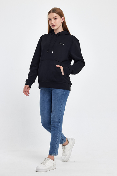 Superlife Γυναικείο φούτερ με κουκούλα, άνετο και άνετο, με φλις εσωτερικά, 3 κλωστές, κεντημένο με αέρα, φούτερ spr24swK07