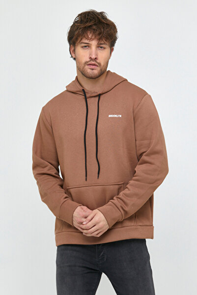 Superlife Суичър с качулка с принт на норка и джоб тип кенгуру