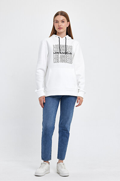 Superlife Women's Hooded Comfortable Fit Fleece Inside 3 Thread Los Angeles Printed Sweatshirt Spr24Swk10