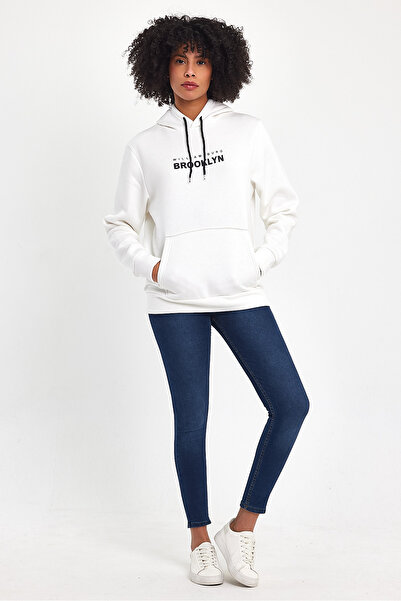 Superlife Women's Hooded Comfortable Fit Fleece Lined 3-Thread W. Brooklyn Printed Sweatshirt Spr24Swk04