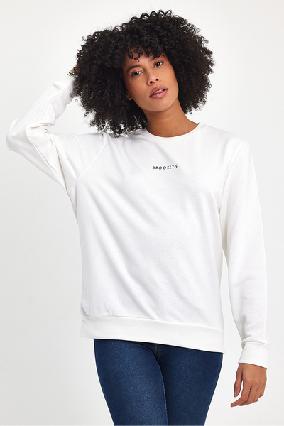 Superlife Γυναικείο φούτερ με λαιμόκοψη με λαιμόκοψη Άνετη εφαρμογή με 3 κλωστές Χοντρό μεσαίο μπρούκλιν κεντημένο φούτερ SPR24SWk34