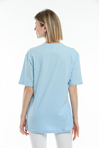 Superlife Γυναικείο μπλουζάκι με στάμπα Brookyln με λαιμόκοψη υπερμέγεθες Spr21yk27