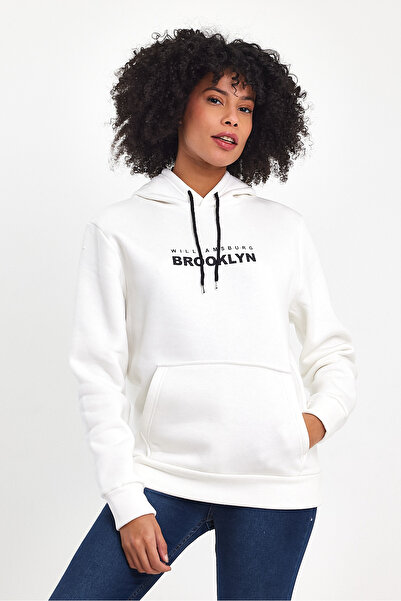 Superlife Women's Hooded Comfortable Fit Fleece Lined 3-Thread W. Brooklyn Printed Sweatshirt Spr24Swk04