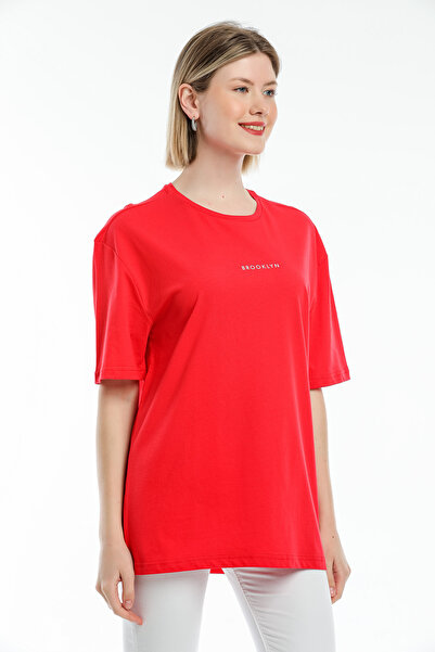 Superlife Women's Crew Neck Oversize Fit Brookyln Printed T-Shirt Spr21yk27