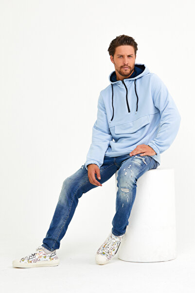 Superlife Чоловічий худі з капюшоном, прямий крій, напівзастібка, кишені для карманів, тонкий світшот SPR22SW171