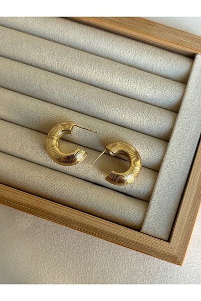 ringbox Gold Striped Medium Size Hoop Earrings