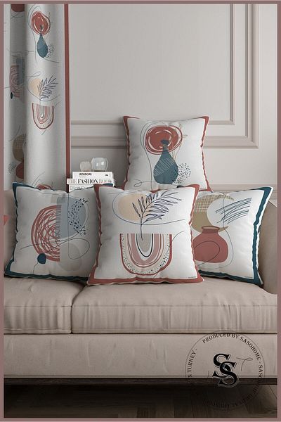 SasoHome Vază etnică cu design simplu, roz albastru și husă de pernă imprimată digitală cu modele florale