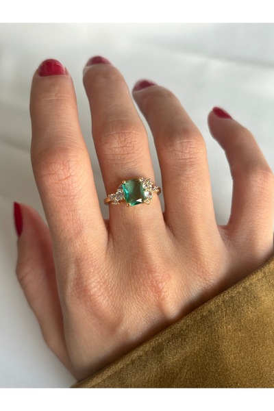 ringbox Gold Square Stone Turquoise Ring