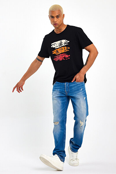 Superlife Ανδρικό μπλουζάκι με λαιμόκοψη Superlife με στάμπα SPR23ts302