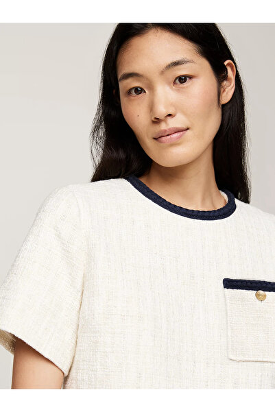 Tommy Hilfiger Kadın Mini Boy Normal Belli Düz Rahat Beyaz Elbise WW0WW43560-YBH