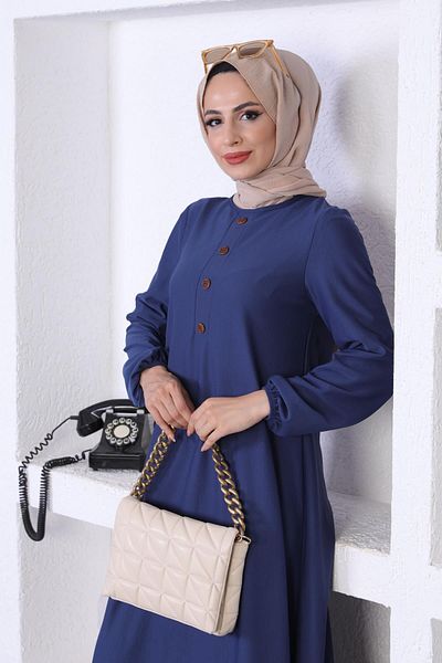 Ecesun Elastic Sleeve Dress-indigo 578