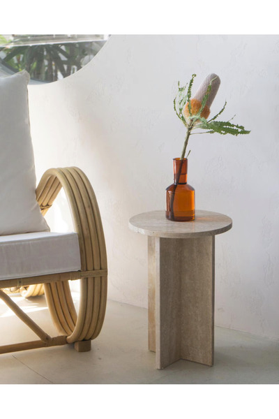 MKM Traverten Doki Mermer Yan Sehpa , Orta Sehpa , Zigon Sehpa