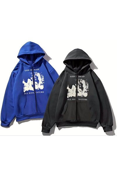 MAYDAY CULTURE Два чорних і синіх кардигани з прямим кроєм, з капюшоном, на б...