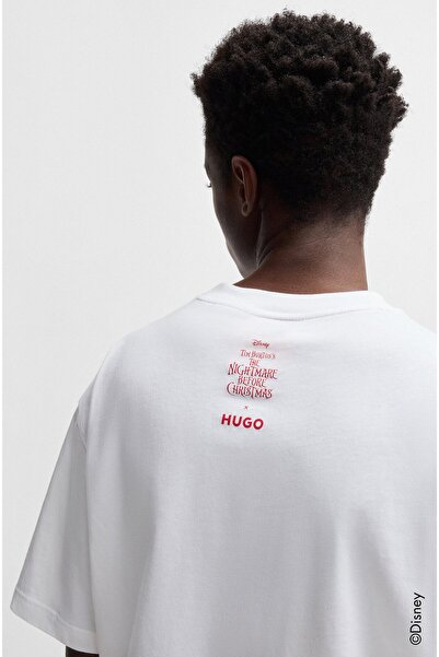 HUGO Men's Crew Neck White T-Shirt - Brand Logo, Short Sleeve, Relaxed Fit 50537986 -100