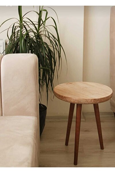 Picco Wood Doğal Ahşap Masif Kütük Tekli Zigon Sehpa Servis Sehpası Ahşap Yan...