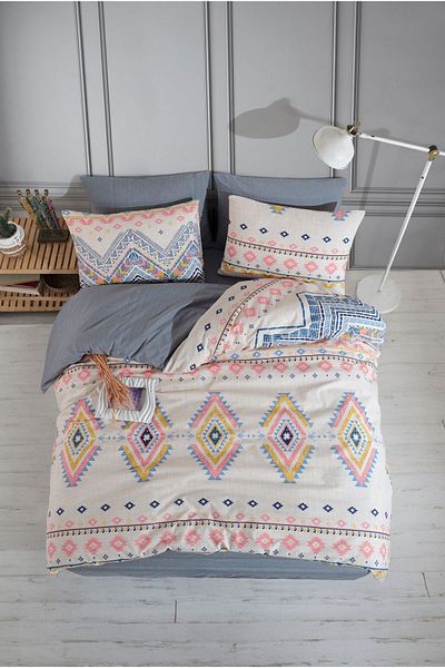 Lorien Sahara, Patterned Double, Elastic Sheet, Double Sided Use Duvet Cover Set