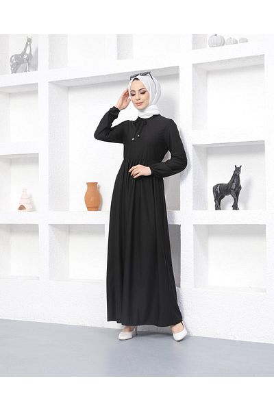 Ecesun Drawstring Hijab Dress from the Waist - Black 575
