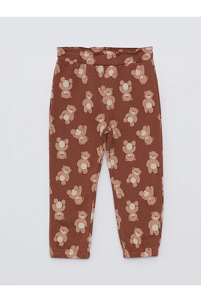 LC Waikiki Pantaloni de trening pentru fetiță, cu imprimeu maro, cu talie elastică