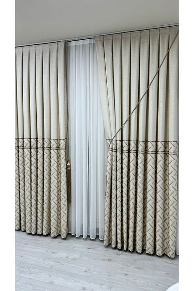 Fon Dünyası Single Wing Cream Coffee Board Background Curtain - Tufted