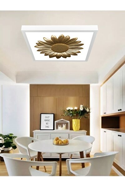 Gökyüzü Panel Gold Papatya Avize, 60x60 kare modern led tavan aydınlatma, 60w...