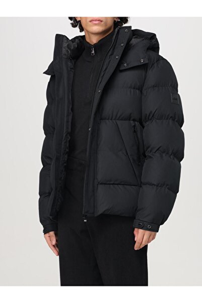 BOSS Erkek Regular Fit Kapüşonlu Fermuar Ve Düğme Kapamalı Şişme Siyah Ceket 50525243-001