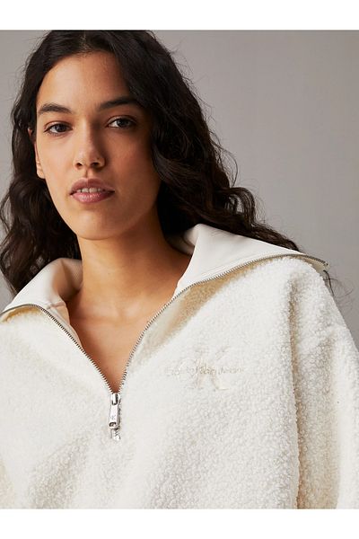 Calvin Klein White Regular Fit Long Sleeve Sweatshirt - Half Zip, Stand Collar J20J 224180 -Ybi