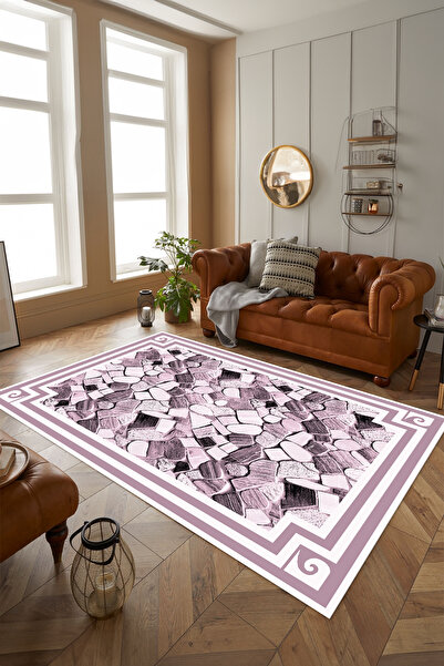Viyana Home Dijital Kaymaz Taban Yıkanabilir Çerçeveli Taş Desenli Yolluk Mut...
