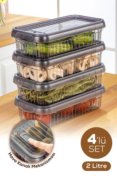 Vienev Set of 4 Self-Lined Storage Containers with Locking Lid 2 Liters