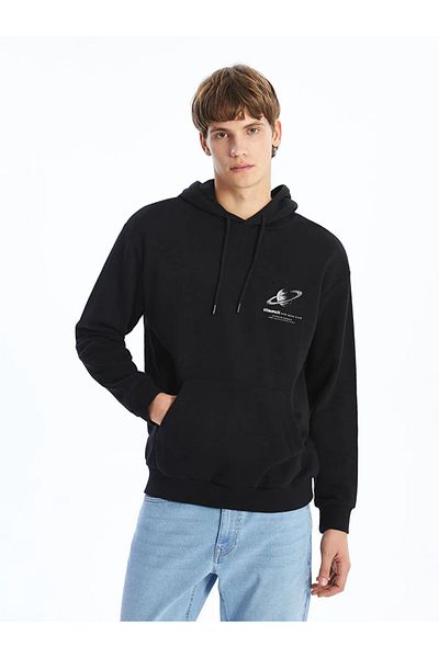 LC Waikiki Xside New Black Long Sleeve Printed Thick Men's Hoodie
