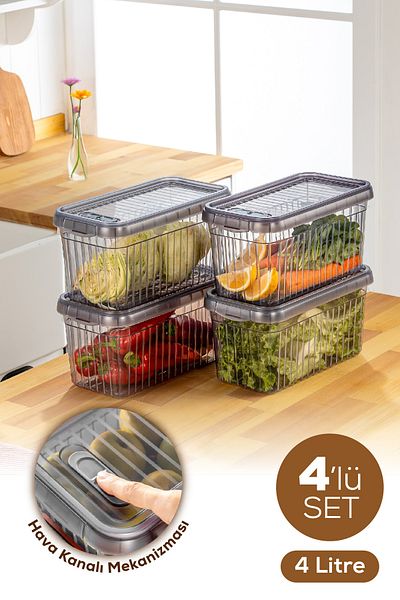 Vienev Set of 4 Self-Lined Storage Containers with Locking Lid 4 Liters