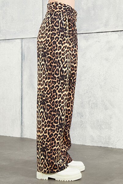 BILDEŞA Kadın Yüksek Leopar Bel Cırtlı Beli Palazzo Pantolon