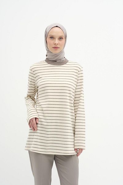 Tuğba Bluză tricotată cu dungi de culoare nurcă