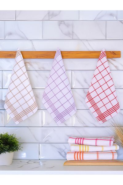 Tuable 50x70cm Πολύχρωμο Σετ Πανί Στεγνώματος Κουζίνας και Πανί Στεγνώματος Κουζίνας με Σχέδιο Βάφλα - Σετ 6 Αμερικάνικες χαρτοπετσέτες σερβιρίσματος