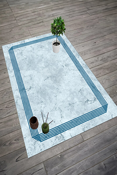 Viyana Home Dijital Kaymaz Taban Yıkanabilir Çerçeveli ÇizgiliDesen Yolluk Mutfak Salon Halısı