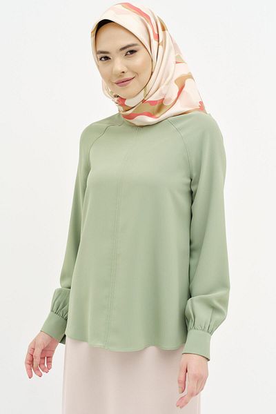 Tuğba Light Green Reglan Sleeve Blouse