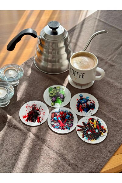Lazer Store Pleksi Bardak Altlığı - 6 Adet - Marvel Kahramanları Desenli