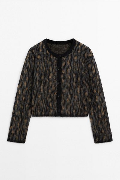 LOOSH Women's Anthracite Crew Neck Patterned Cardigan