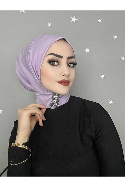 OykumBone Lilac Stone Snap Fastener Back Tie Hijab Bonnet