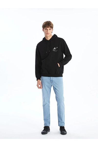 LC Waikiki Xside New Black Long Sleeve Printed Thick Men's Hoodie