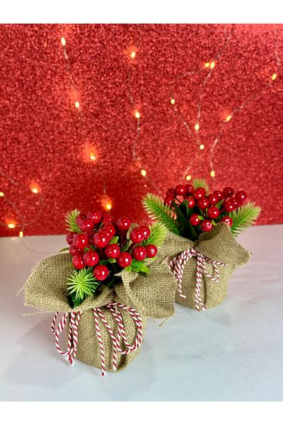 Mithbox Set of 2 New Year's Artificial Flowers Kokina Jute Fabric Mini Potted Christmas Decoration